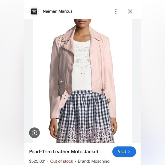 NWT Boutique Moschino Pearl-Trim Leather Moto Jacket Italy size 38 US size 4 - Picture 8 of 9